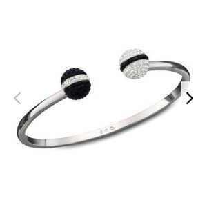 Signed Swan Swarovski Black & White Crystal Balls Size Small Bangle Bracelet